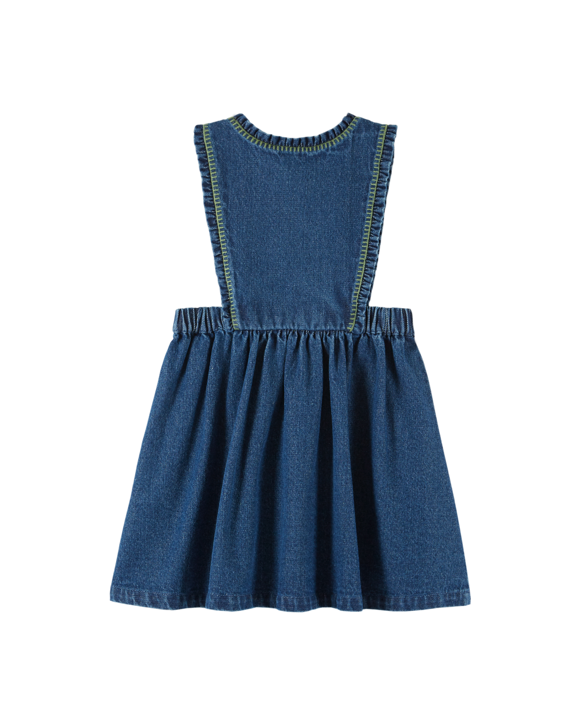 EMBROIDERED DENIM PINAFORE DRESS