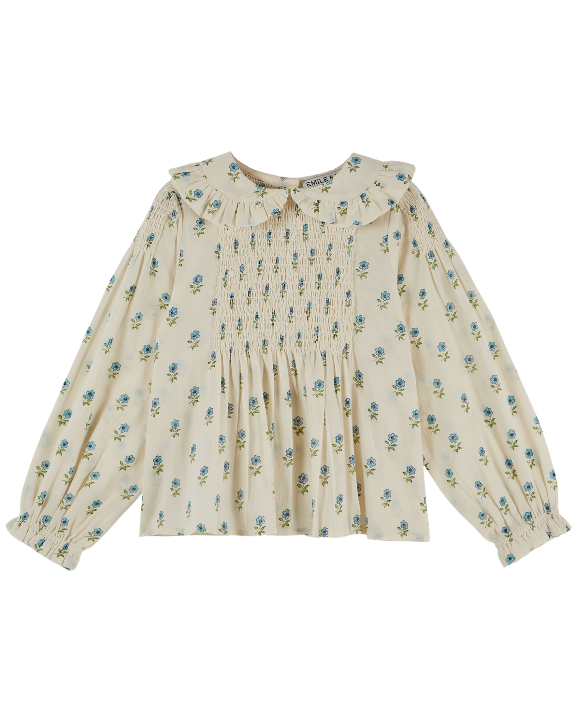 SMOCKED BLOCK PRINT BLOUSE