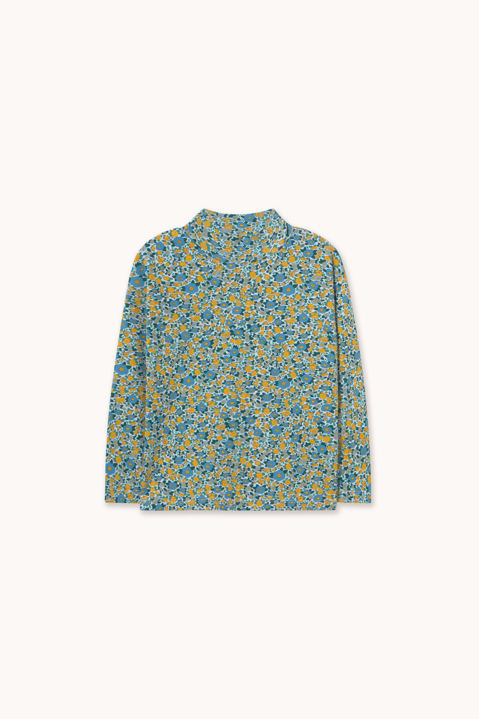 FLOWER PATTERN RIB MOCKNECK