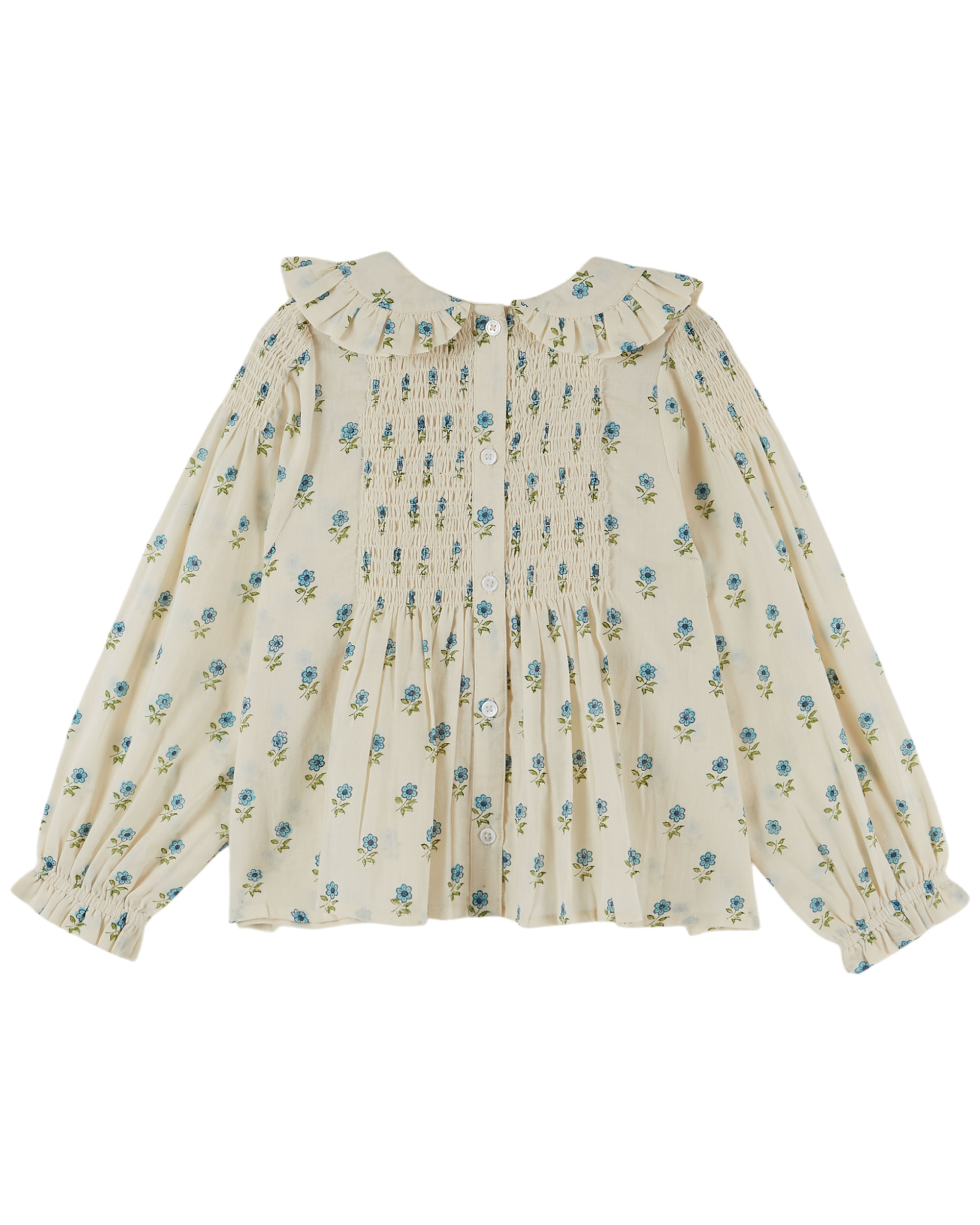 SMOCKED BLOCK PRINT BLOUSE