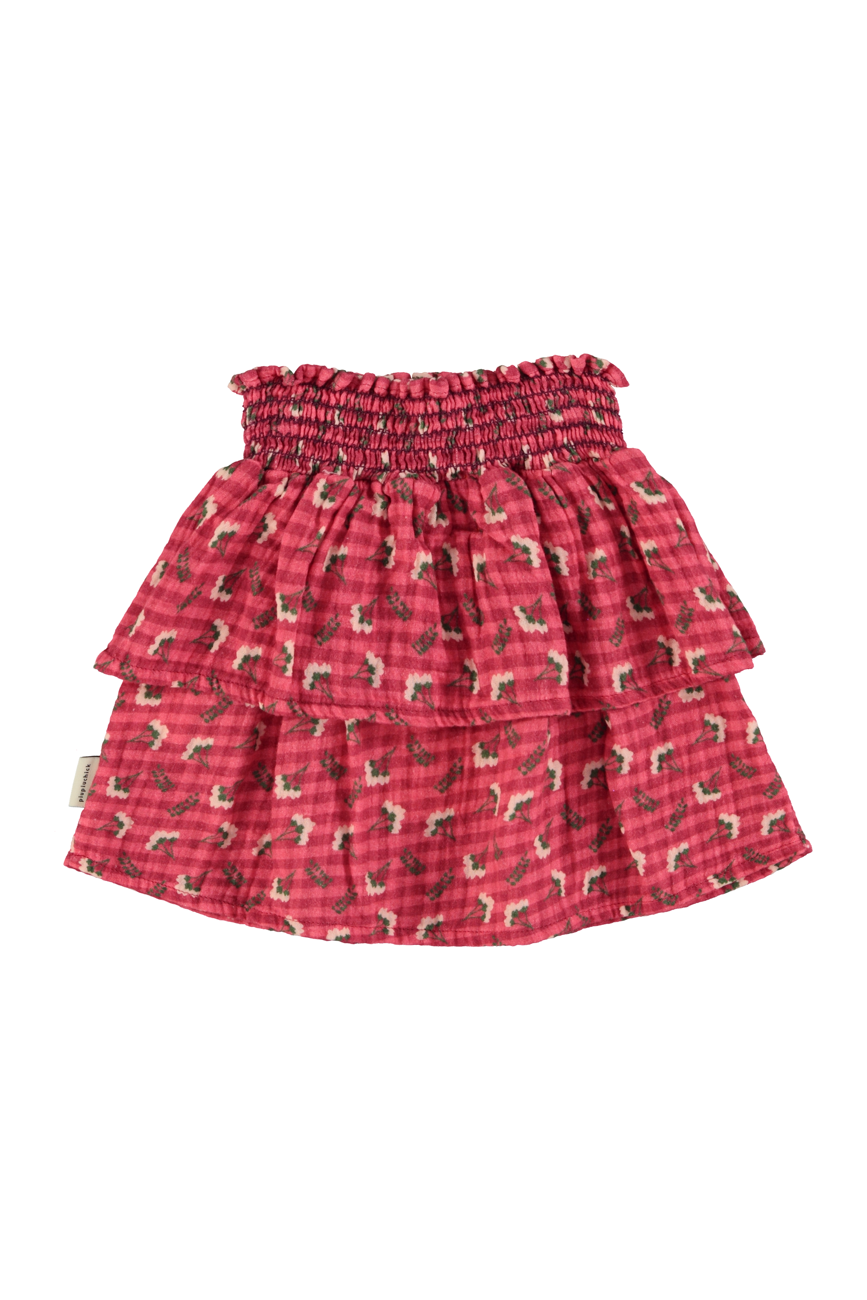 SHORT SKIRT PINK CHECKERED W/ FLOWERS