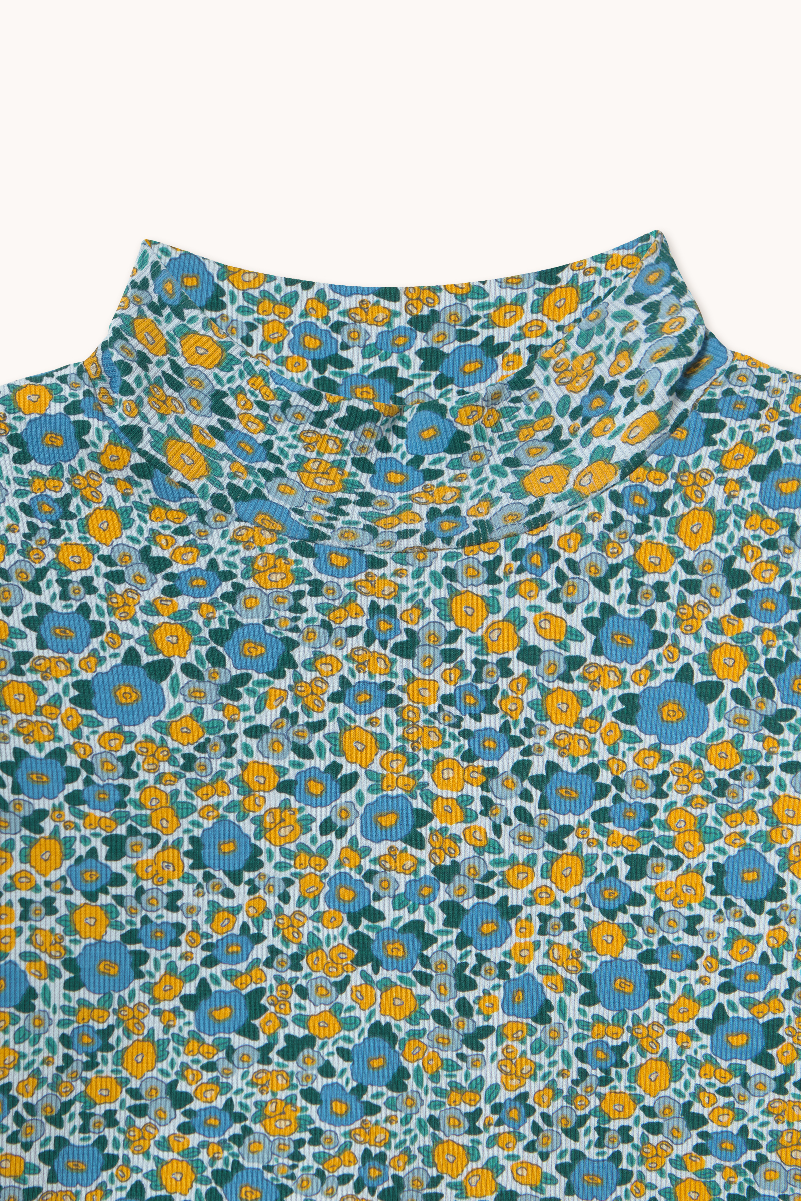 FLOWER PATTERN RIB MOCKNECK