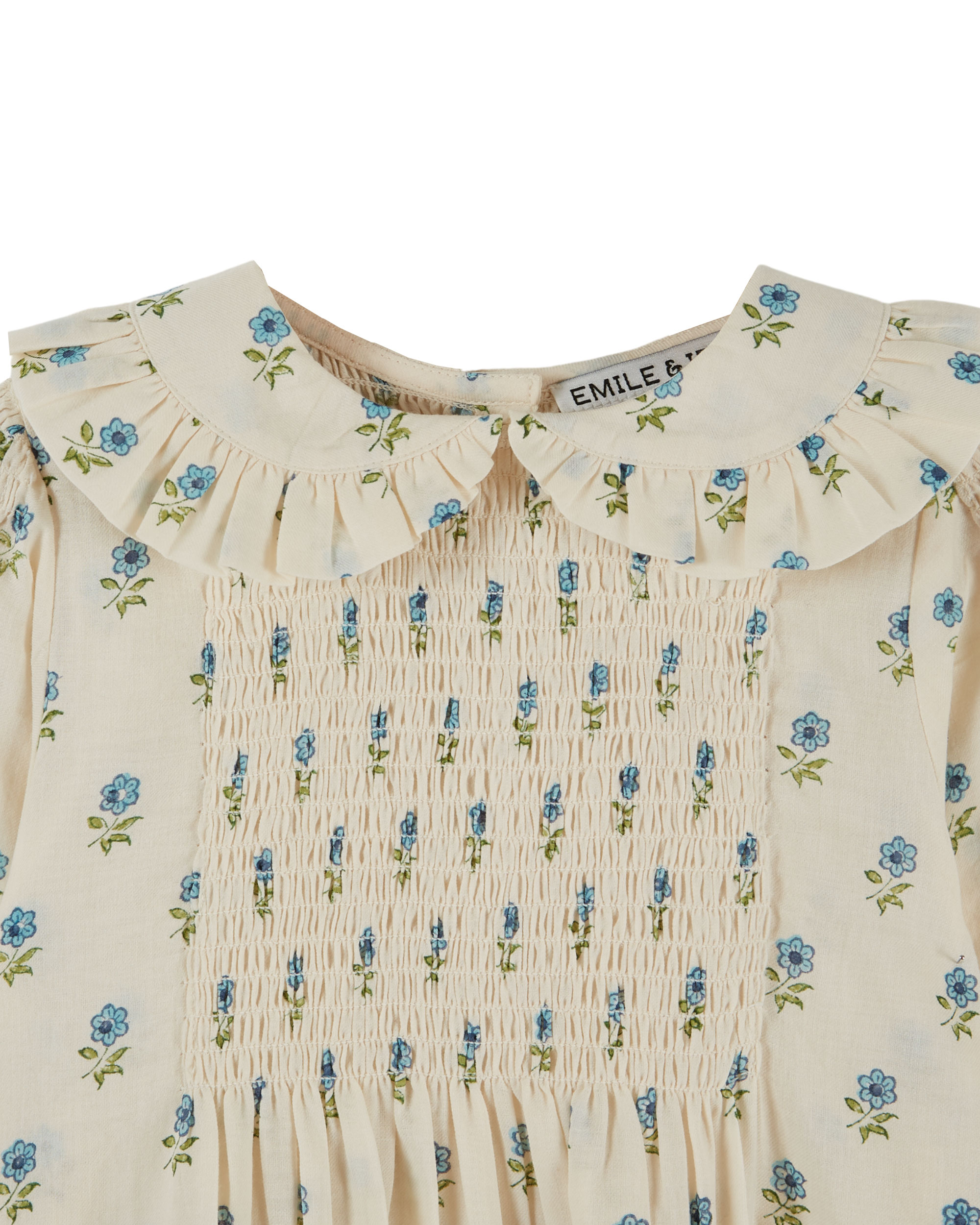 SMOCKED BLOCK PRINT BLOUSE