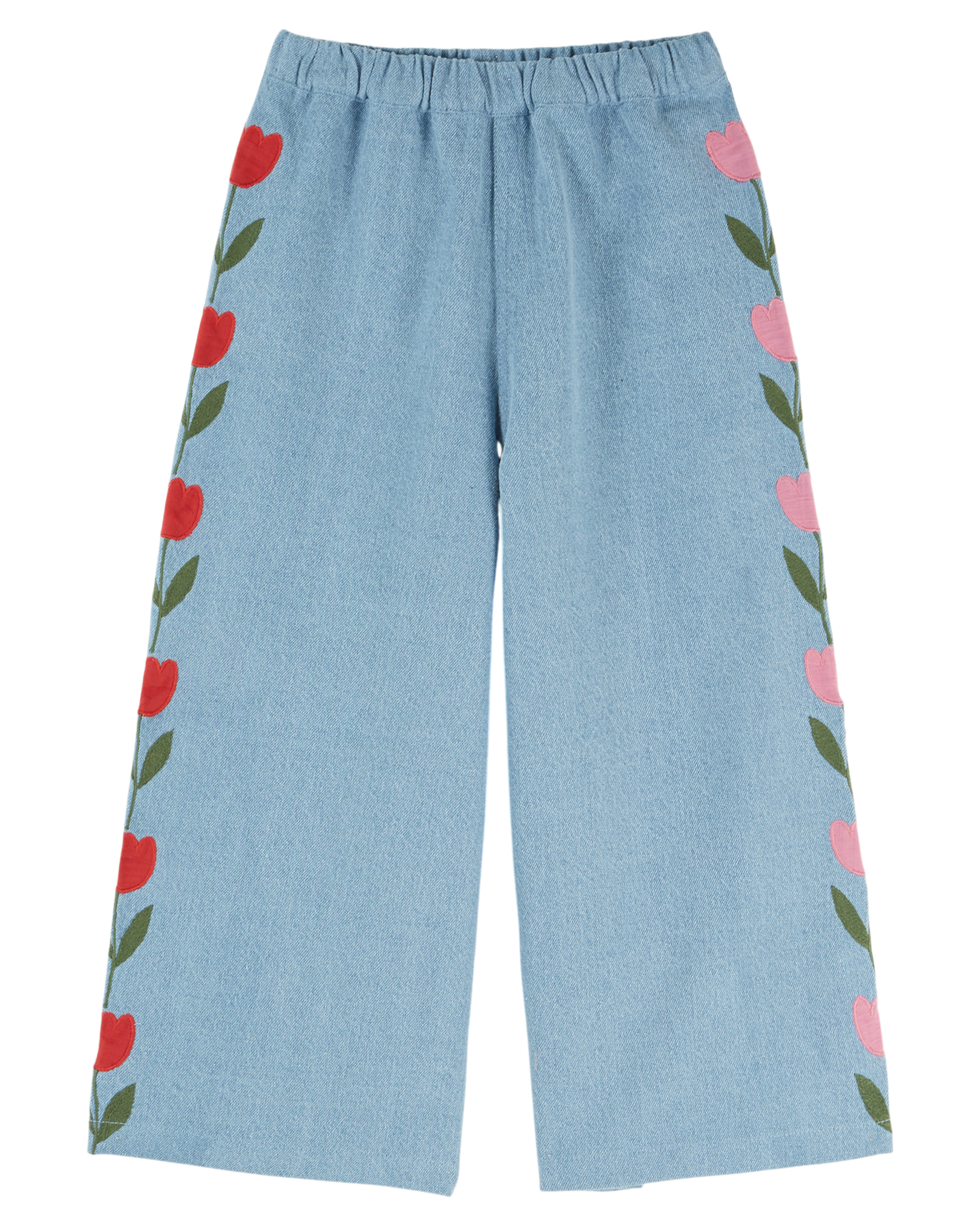 DENIM TROUSERS WITH TULIP EMBROIDERY