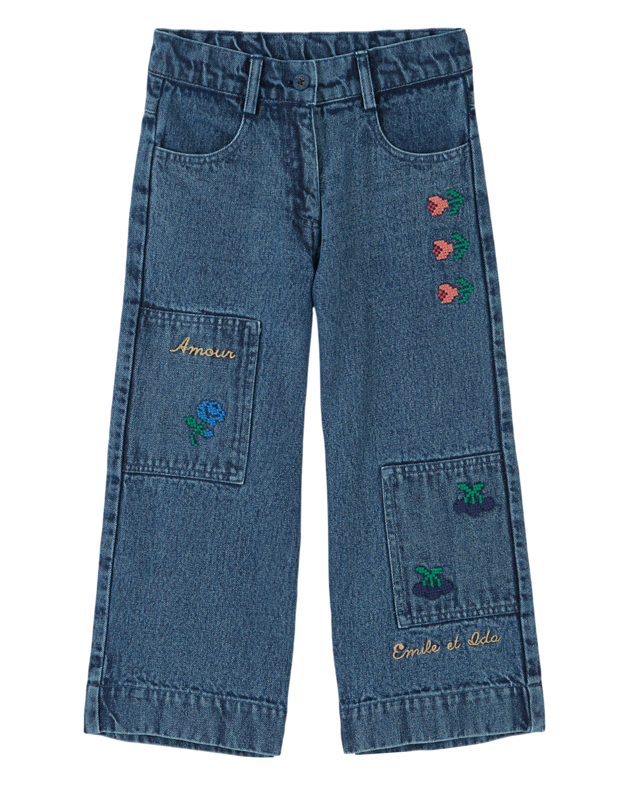 EMBROIDERED DENIM TROUSERS