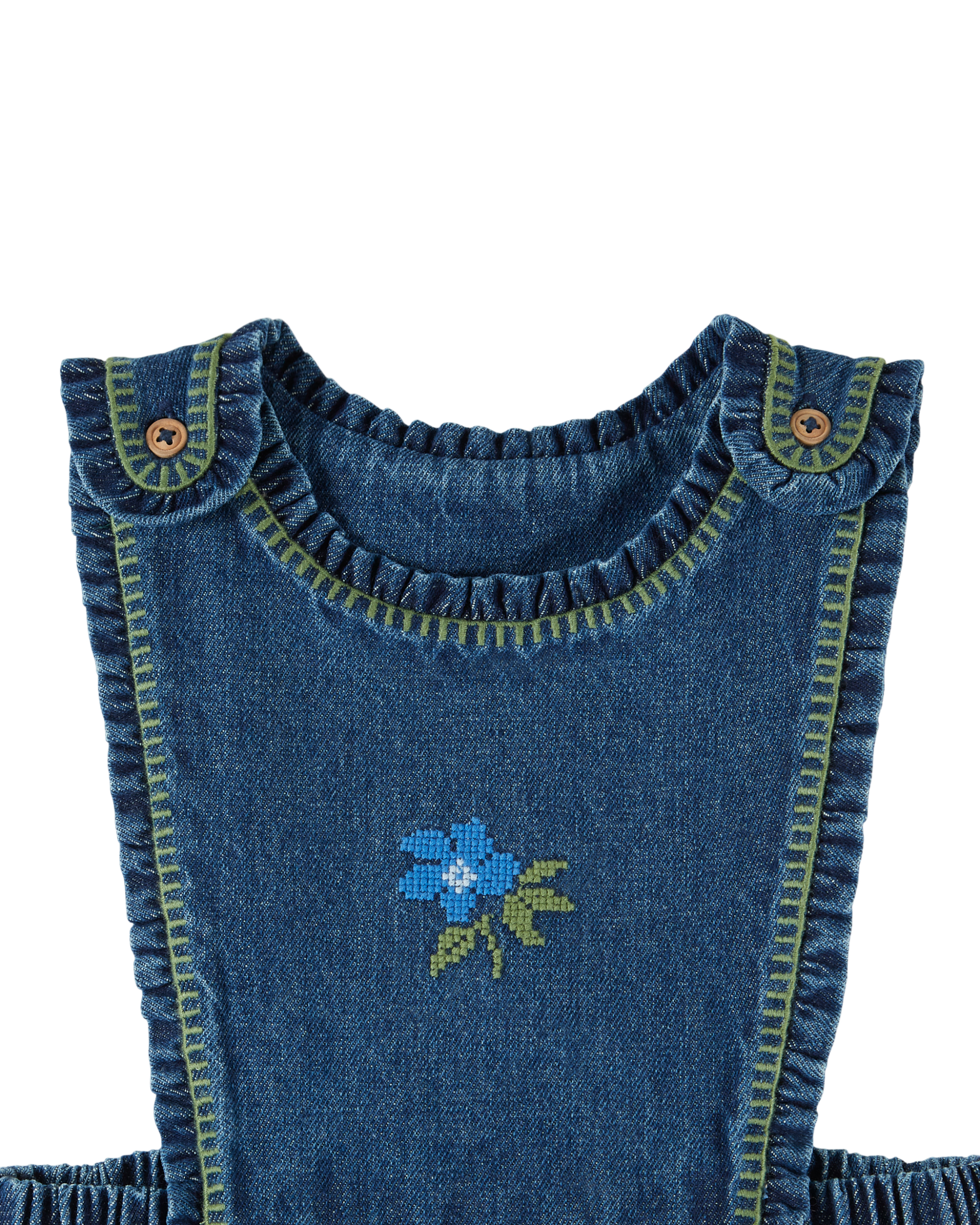 EMBROIDERED DENIM PINAFORE DRESS